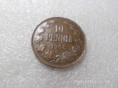 10 penniä 1908 kulkenut Siisti raha,