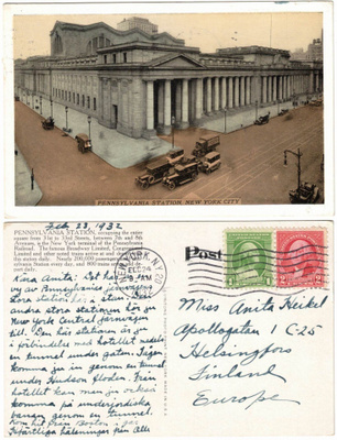 Vanha kortti, Yhdysvallat, New York, Pennsylvania Station...