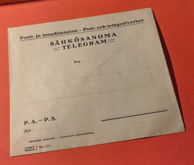 Posti- ja lennätinlaitos Sähkösanoma Kirjekuori