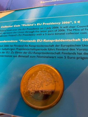 Suomen EU-puheenjohtajuus v.2006 5 eur juhlaraha BU