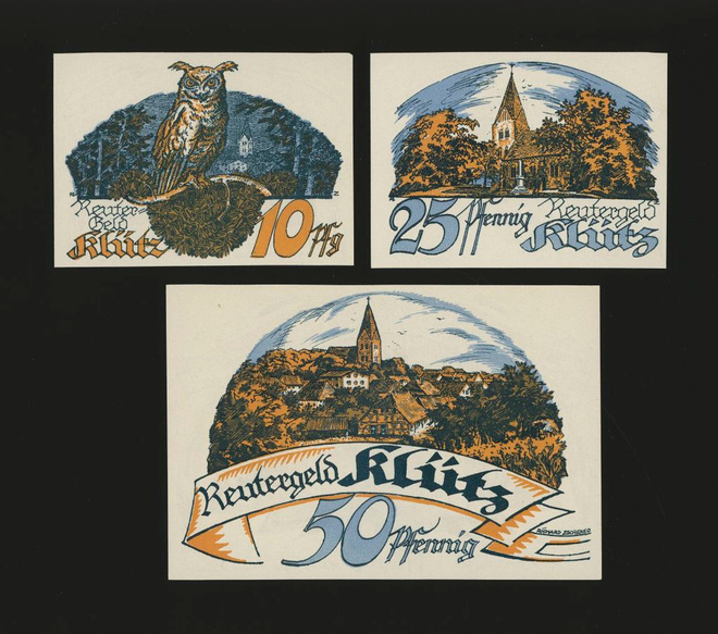 Saksa Notgeld 10, 25, 50 Pfg, Klütz 1922