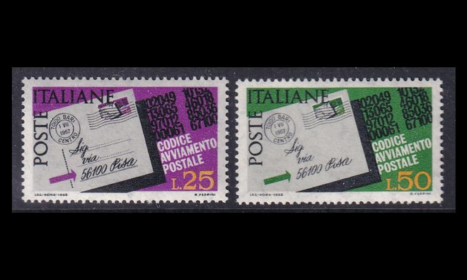 Italia 1251-2 ** Postinumeroiden käyttöönotto (1968)