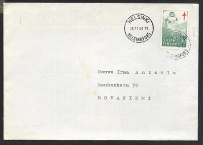 Postil. - Tub. 1961 30+5mk (LAPE 538) Helsinki 28.11.61