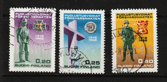 1968 Puolustusvoimat 50v-merkkisarja leimattuna