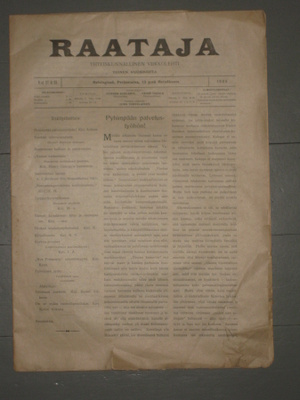 Sanomalehti  Raataja 13.7.1906