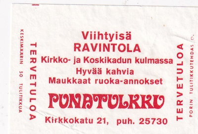 Ravintola PUNATULKKU, Kirkkokatu 21 , 1/12