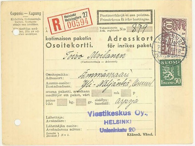 1943 kirjattu paketti