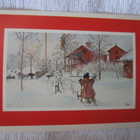 Joulukortti Carl Larsson / Tyttö ja kelkka talvimaisemassa - pikkukuva 1
