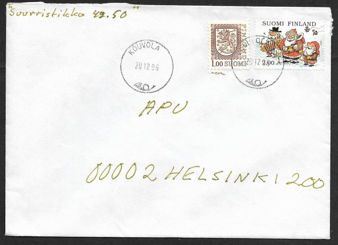 Postilähetys - Joulu 1996 y.m.(LAPE 1360) Kouvola 20.12.1996