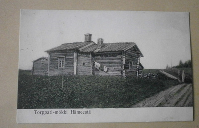 Torpparimökki Hämeessä, vanha väripk, p. 1912