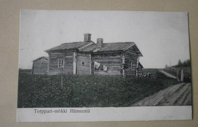 Torpparimökki Hämeessä, vanha väripk, p. 1912