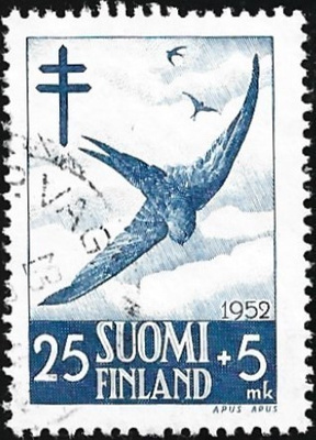 1952 TUB Tervapääsky 25 + 5 mk leimattu LaPe 415