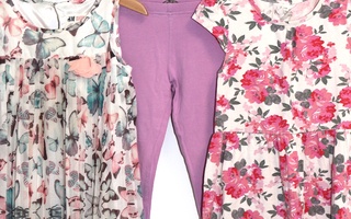 H&M, LINDEX, KUUTTI - KAKSI MEKKOA +LEGGINSIT - koko 110/116