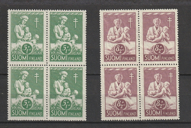 1946 Tuberkuloosi merkit leimaamattomina neliöinä