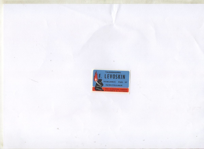 Porin Tulitikkutehdas. F. LEVOSKI. VIINIJÄRVI. Etiketti