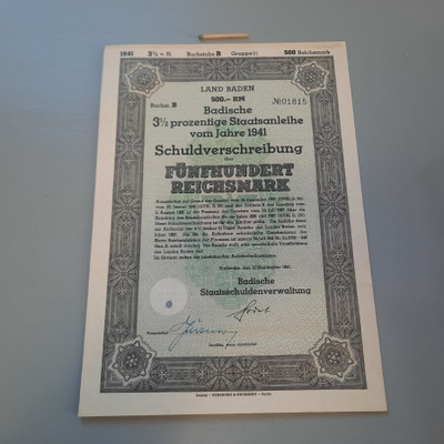Natsi-Saksa laina Badische Staatsschuldenv. -41