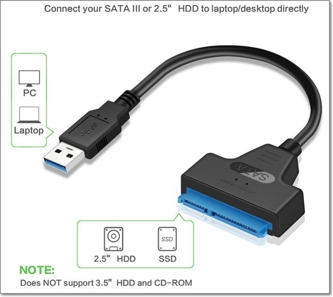 2.5" SATA - USB 3.0 7+15pin kovalevyn sovitin #31260