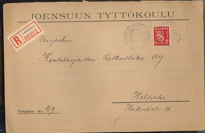 1936 2mk punainen postirahavapaan lähetyksen kirjausmaksu