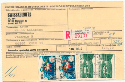 1975 kirjattu postiennakkolähetys