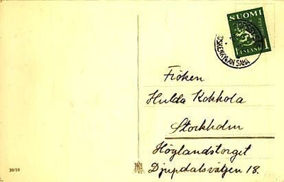 M30 1942 1mk vihreä painotuotekortti Ruotsiin - oikea taksa