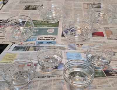 Iittala Pisaranrengas jälkiruokakulhot, lasit 2 eri kokoa, S