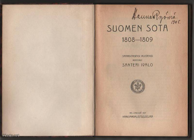 Ivalo, Santeri: Suomen sota 1808-1809, KVS 1907,sid., K3 ++