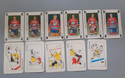 SM-liigan pelikortit 1974 HIFK, 6+5korttia Riihiranta ym