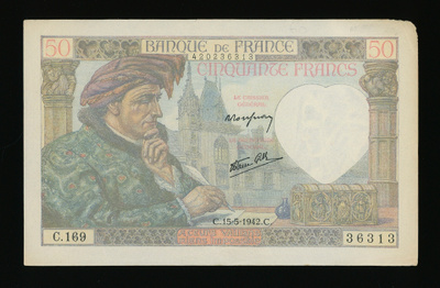 Ranska 50 Francs 15.5.1942, Jacques Coeur, P-93 F+
