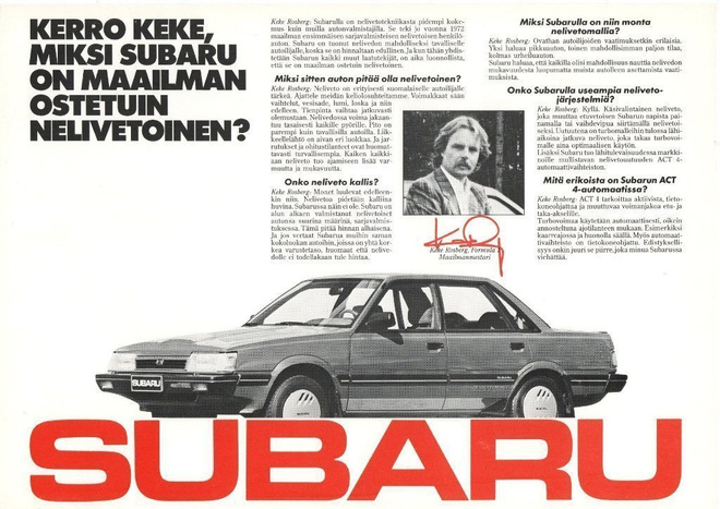 Subaru Keke Rosberg -esite 80-luvun lopusta