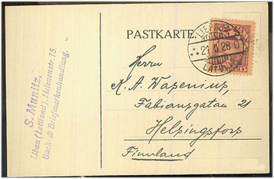Latvia Mi 120 postikortti Suomeen