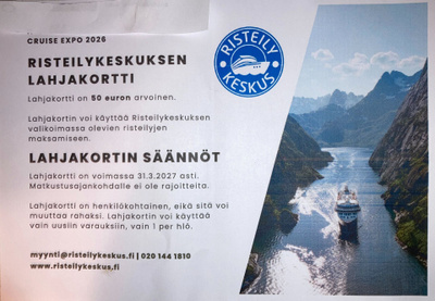 Risteilykeskuksen lahjakortti kansainvälisille risteilyille