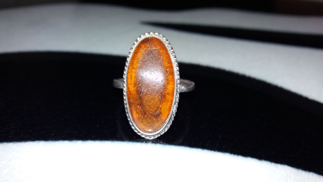 Vintage desing Venäläinen Hopea Meripihka sormus Amber 875