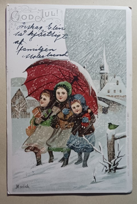 Alfred Mailick: Lapset sateenvarjon alla lumisateessa p.1903