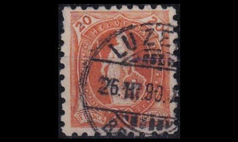 Sveitsi 58B o Seisova Helvetia 20 C (9¾:9¼) (1882)