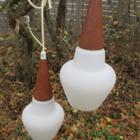 Kaksi teak/lasi katto lamppua 50-60 luvulta - pikkukuva 2