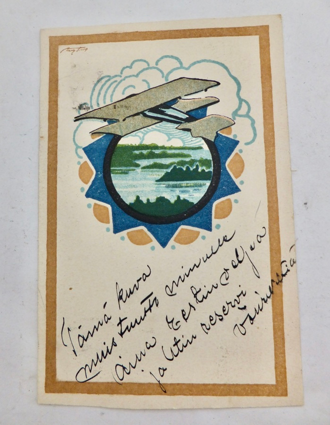 VANHA Postikortti Lentokone Suomen yllä ym 1922