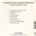 Leonard Cohen : Various Positions - CD - pikkukuva 3