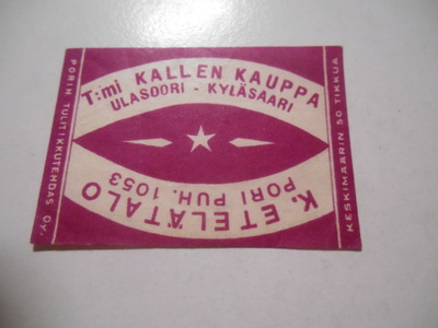 TT Etiketti T:mi Kallen Kauppa Ulasoori Kyläsaari Pori