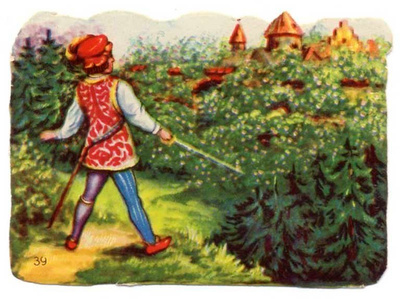 WANHA SATUKUVA / Prinssi kukkulalla tähyää linnaa. 1900-l.