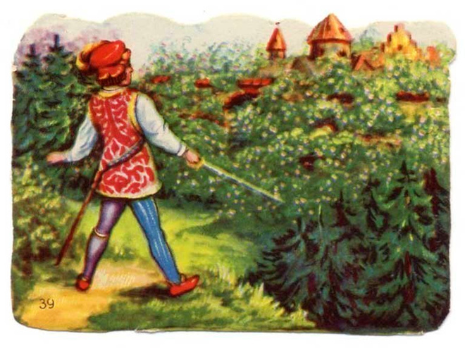 WANHA SATUKUVA / Prinssi kukkulalla tähyää linnaa. 1900-l.
