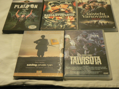 5 kpl DVD Sotaelokuvia mm. Talvisota, Platoon