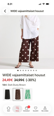 Lindex leveälahkeiset taskulliset housut XXL