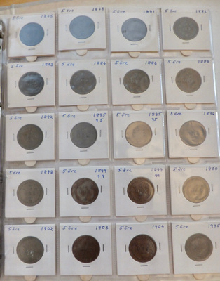 20 kolikkoa Ruotsi 5 öre 1875 -1905