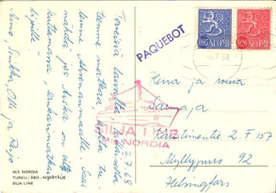 LAIVAPOSTI M/S NORDIA PAQUEBOT+ MUUT LEIMAT