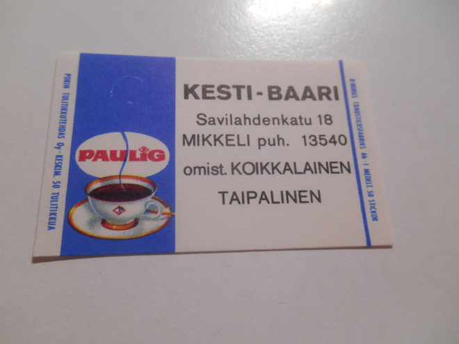 TT Etiketti Paulig Kesti-Baari Mikkeli