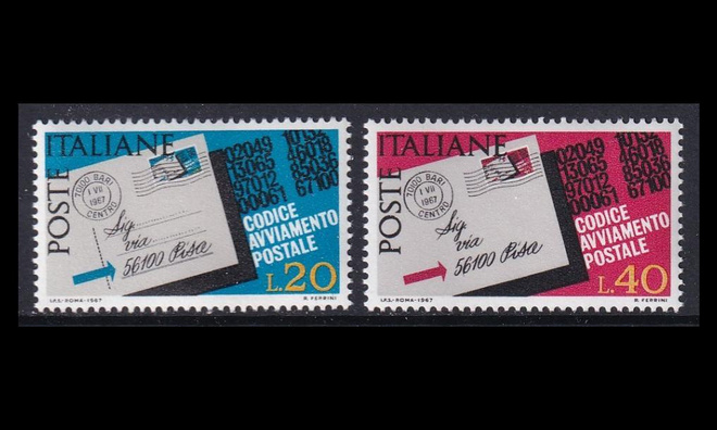 Italia 1237-8 ** Postinumeroiden käyttöönotto (1967)
