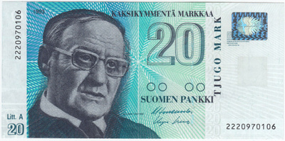 20 Markkaa 1993 Litt.A Levo, kl.9