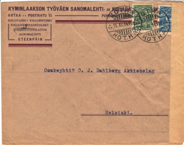 FIRMAK. KOTKA  KYMINLAAKSON TYVÄEN SANOMAL.+SENSUURILIUSKA J