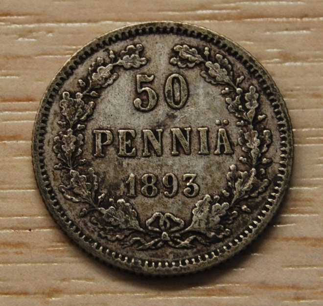 50 Penniä 1893 Hopeaa Aleksanteri III