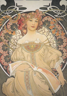 Alphonse Mucha: Vaaleanpunaiset kukat